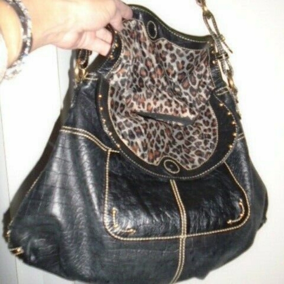 Maxx New York Black croc embossed studded leather shoulder bag - Picture 5 of 16